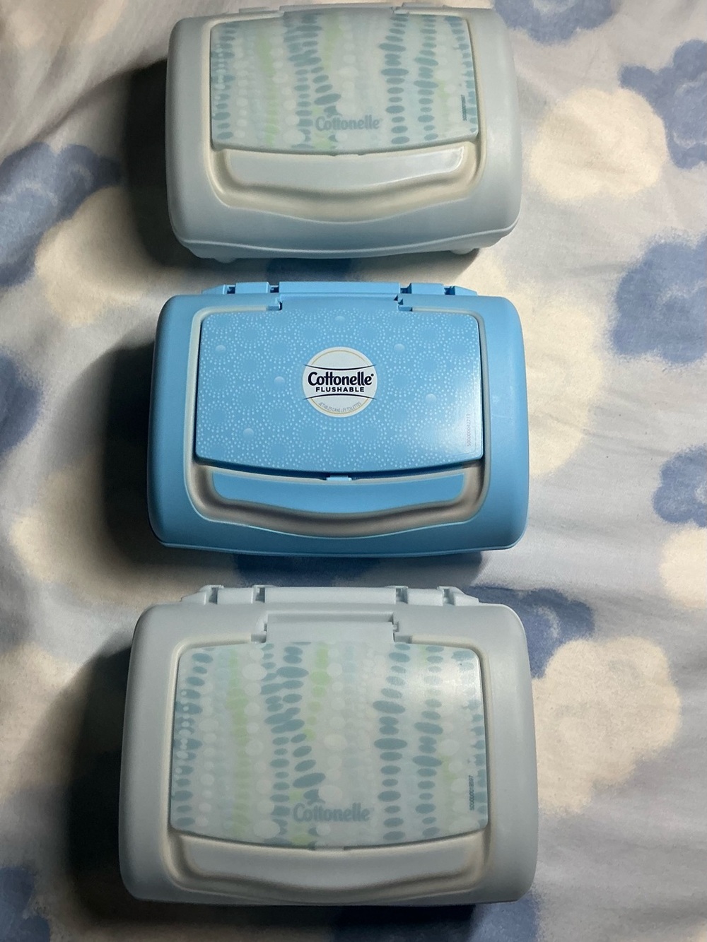 3 x or count Cottonelle Pull Out Empty Dispenser 2 light blues & 1 Blue Eggshell